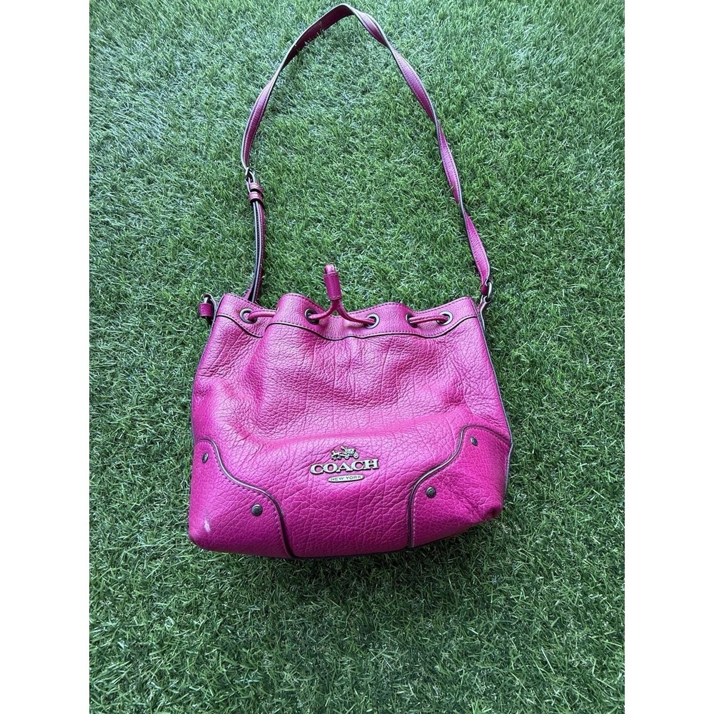 Coach Pink Leather Baby Mickie Drawstring Crossbody Bag